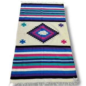 Vintage Southwestern Mexican Large Woven Aztec Blanket Tapestry